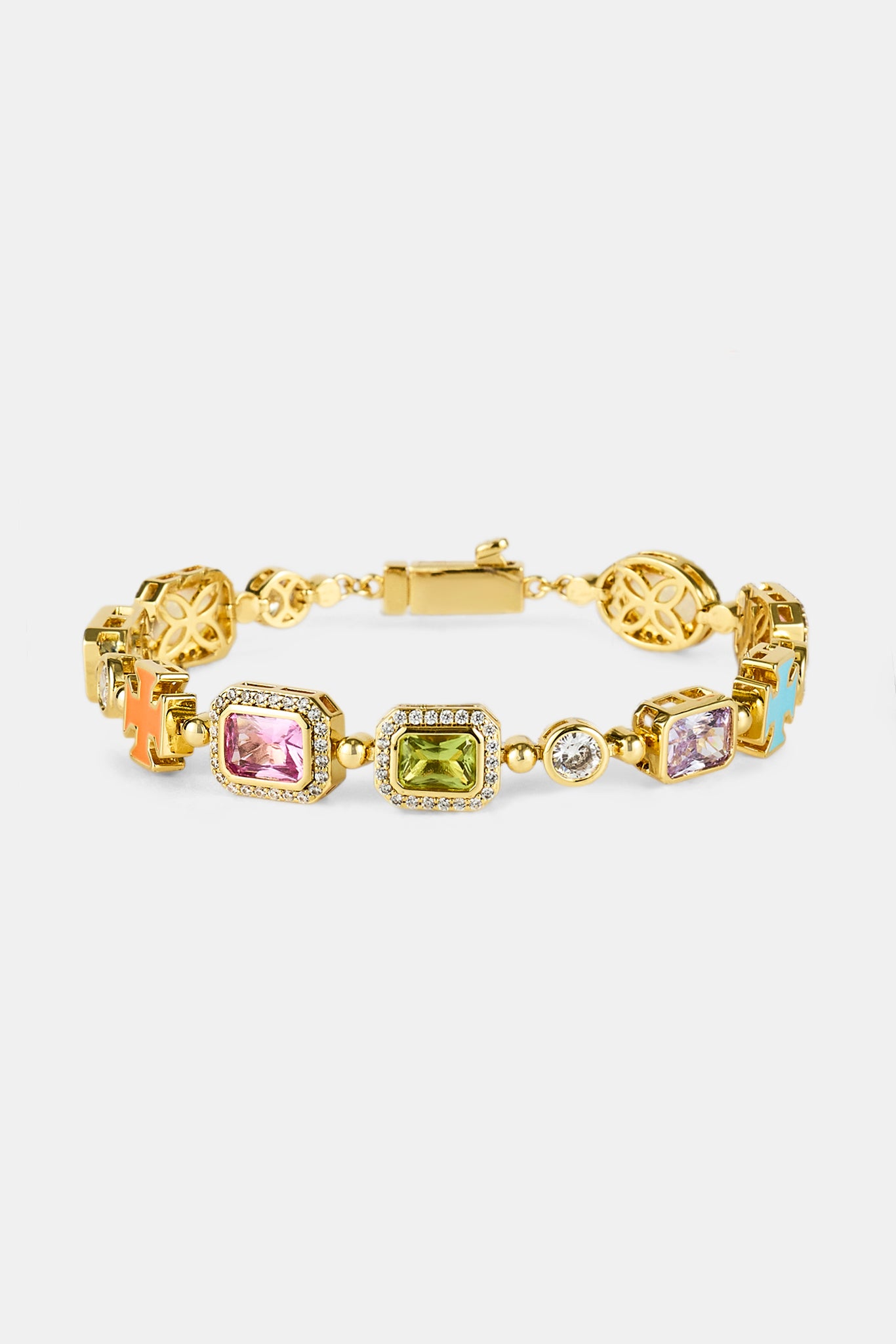 Rosa Armband mit mehreren Edelsteinmotiven – Gold – 10 mm
